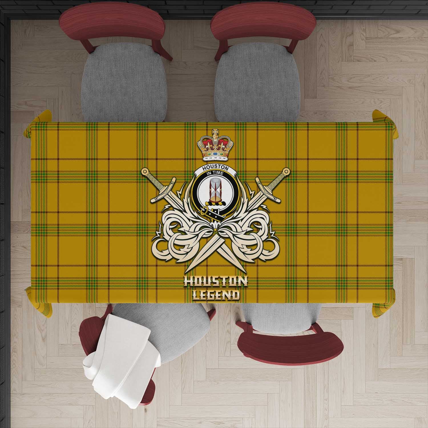 Houston Tartan Tablecloth with Clan Crest and the Golden Sword of Courageous Legacy - Tartan Vibes Clothing