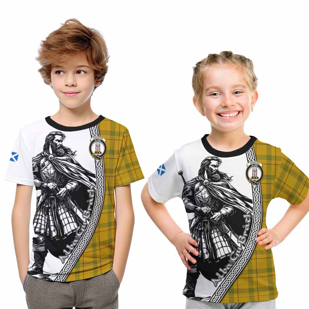 Houston Tartan Clan Crest Kid T-Shirt with Highlander Warrior Celtic Style Youth XL Size14 - Tartan Vibes Clothing