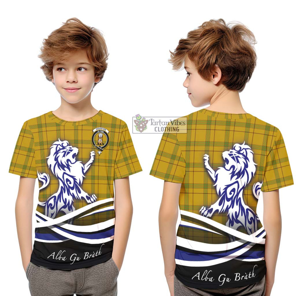 Houston Tartan Kid T-Shirt with Alba Gu Brath Regal Lion Emblem Youth XL Size14 - Tartan Vibes Clothing