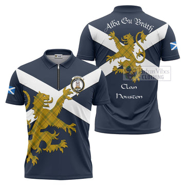 Houston Tartan Lion Rampant Zipper Polo Shirt Proudly Display Your Heritage with Alba Gu Brath and Clan Name Unisex - Tartan Vibes Clothing