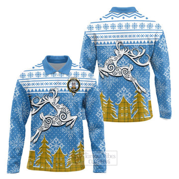 Houston Clan Christmas Long Sleeve Polo Shirt Celtic Reindeer Style Unisex - Tartan Vibes Clothing
