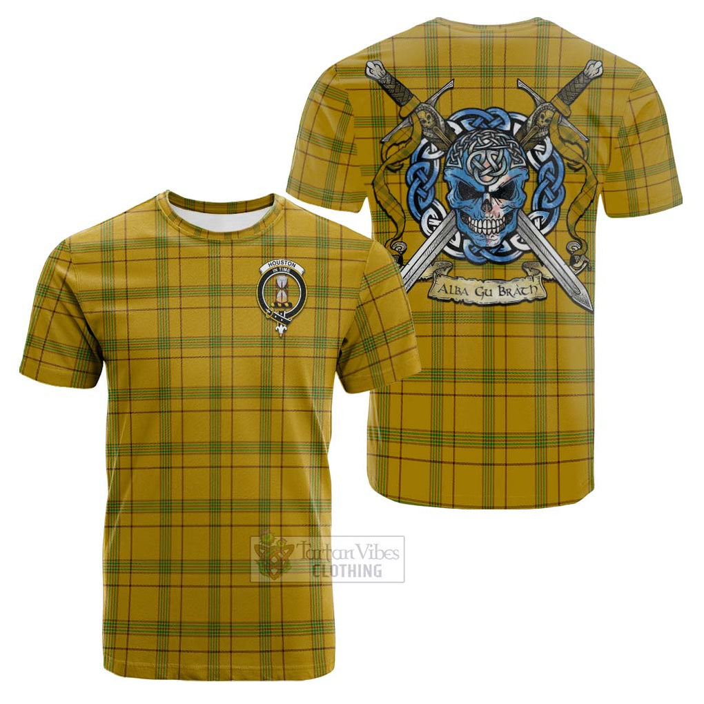 Houston Tartan Cotton T-shirt with Family Crest Celtic Skull Style Kid's Shirt - Tartan Vibes Clothing