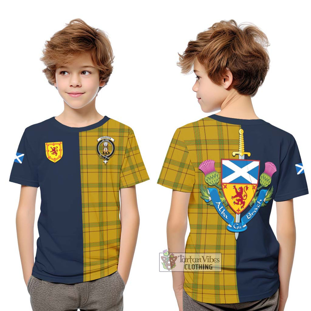 Houston Tartan Kid T-Shirt Alba with Scottish Lion Royal Arm Half Style Youth XL Size14 - Tartan Vibes Clothing
