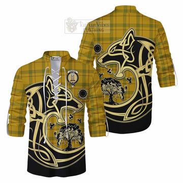 Houston Tartan Ghillie Kilt Shirt with Family Crest Celtic Wolf Style Men - Tartan Vibes Clothing