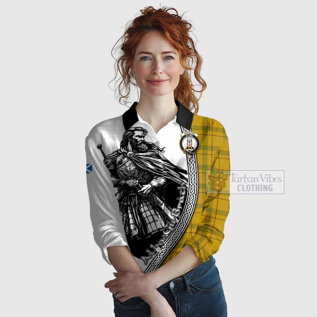 Houston Tartan Clan Crest Women's Casual Shirt with Highlander Warrior Celtic Style Female - Tartan Vibes Clothing