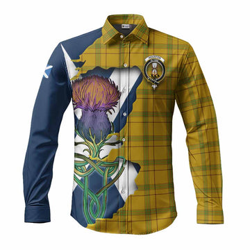 Houston Tartan Family Crest Long Sleeve Button Shirt Scottish Thistle Celtic Inspired Men's Shirt S - Tartan Vibes Clothing