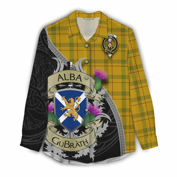 Tartan Vibes Clothing Houston Tartan Family Crest Women's Casual Shirt Lion Rampant Royal Thistle Shield Celtic Inspired
