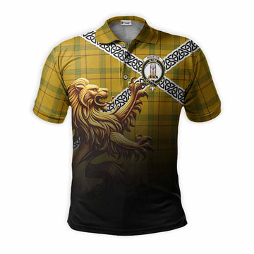 Houston Crest Tartan Polo Shirt with Golden Lion Emblem Celtic Style Kid - Tartan Vibes Clothing