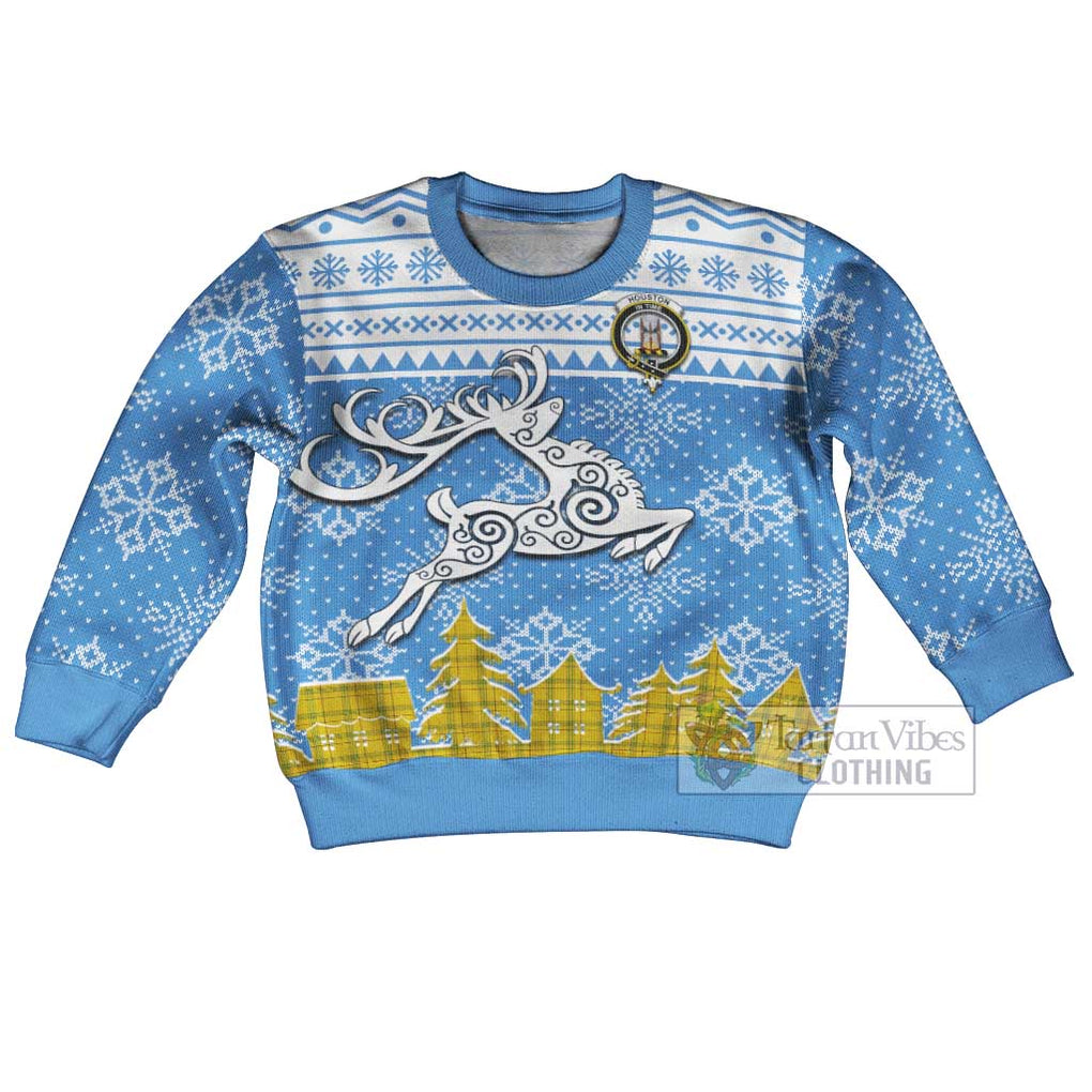 Houston Clan Christmas Kid Ugly Sweater with Tartan and Celtic Reindeer Style Kid - Tartan Vibes Clothing