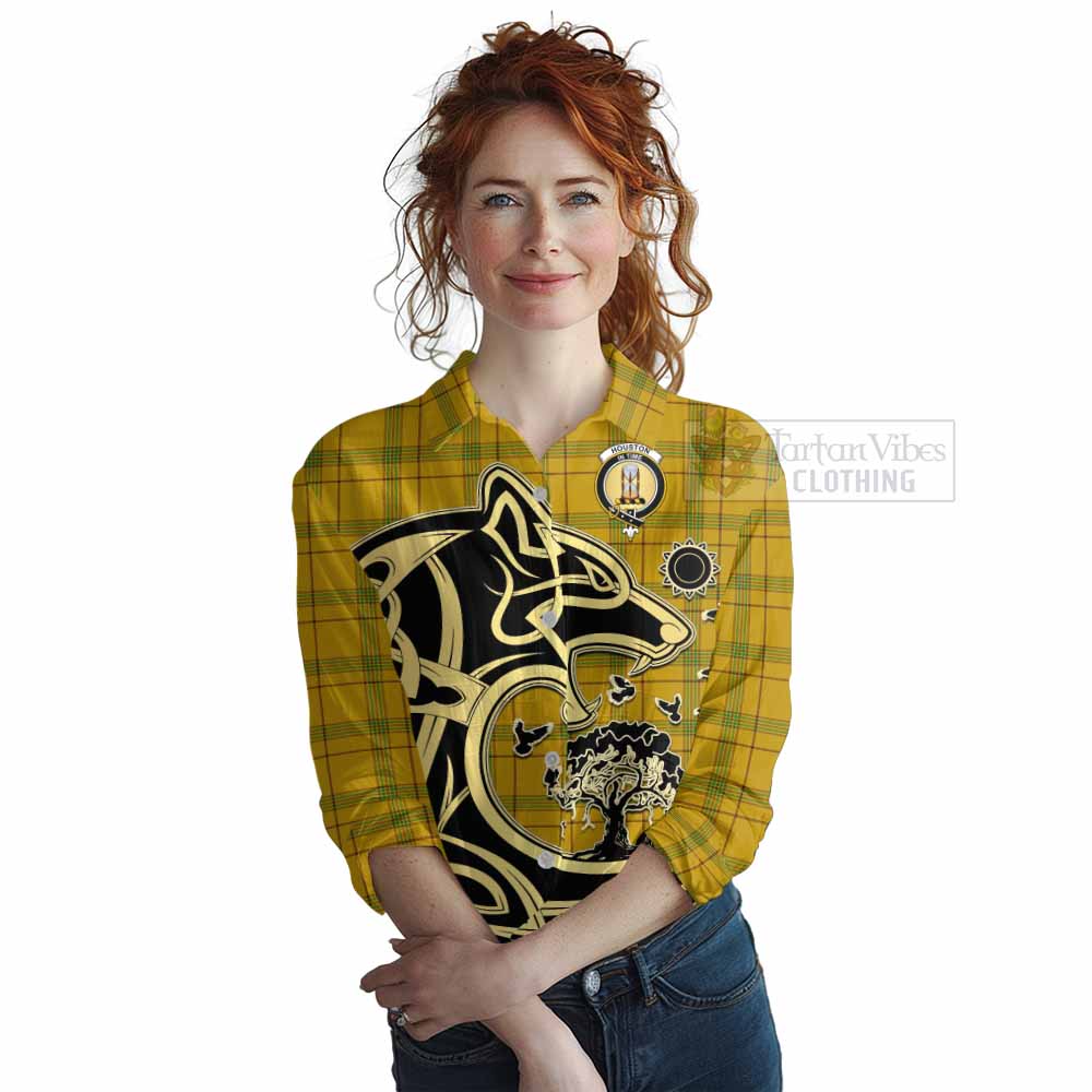 Houston Tartan Women's Casual Shirt with Family Crest Celtic Wolf Style Female - Tartan Vibes Clothing