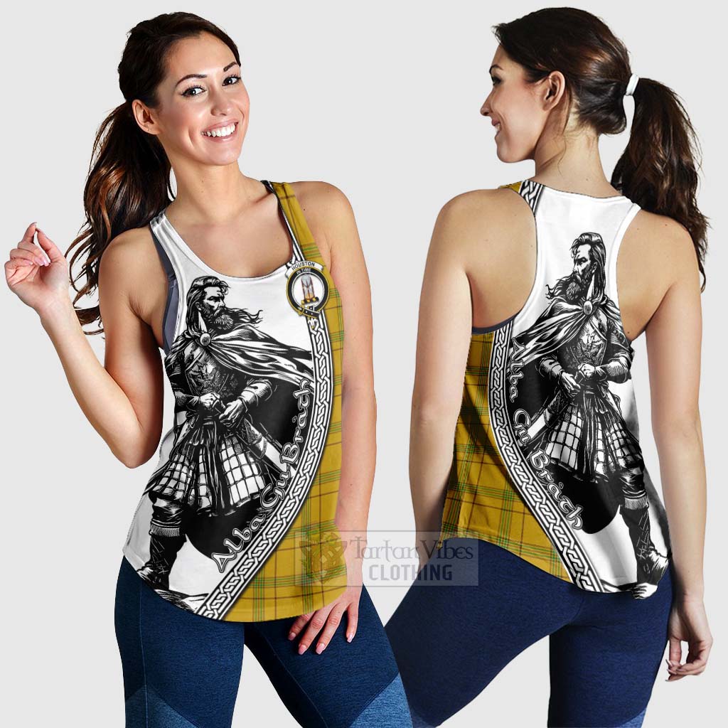 Houston Tartan Clan Crest Women's Racerback Tanks with Highlander Warrior Celtic Style 4XL - Tartan Vibes Clothing