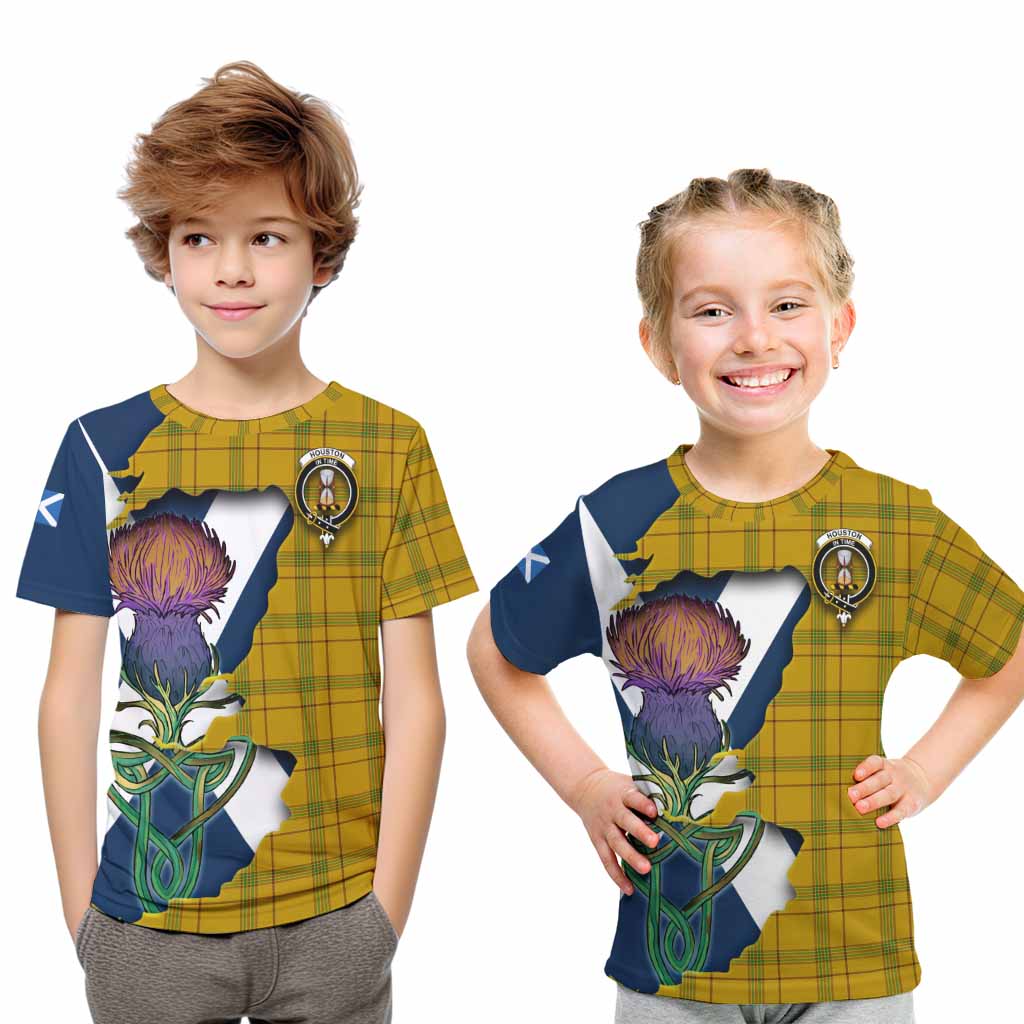 Houston Tartan Family Crest Kid T-Shirt Scottish Thistle Celtic Inspired Youth XL Size14 - Tartan Vibes Clothing