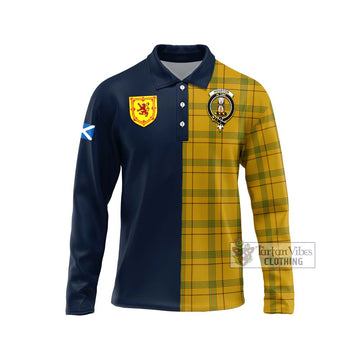 Houston Tartan Long Sleeve Polo Shirt Alba with Scottish Lion Royal Arm Half Style Unisex - Tartan Vibes Clothing