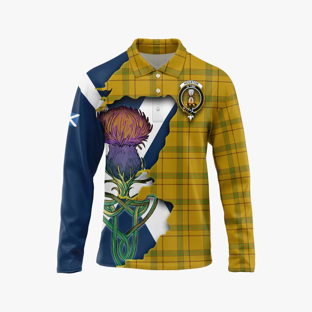 Houston Tartan Family Crest Long Sleeve Polo Shirt Scottish Thistle Celtic Inspired Unisex - Tartan Vibes Clothing
