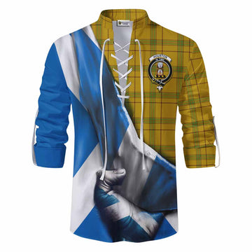 Houston Tartan Ghillie Kilt Shirt with Family Crest Scotland Patriotic Style Men - Tartan Vibes Clothing