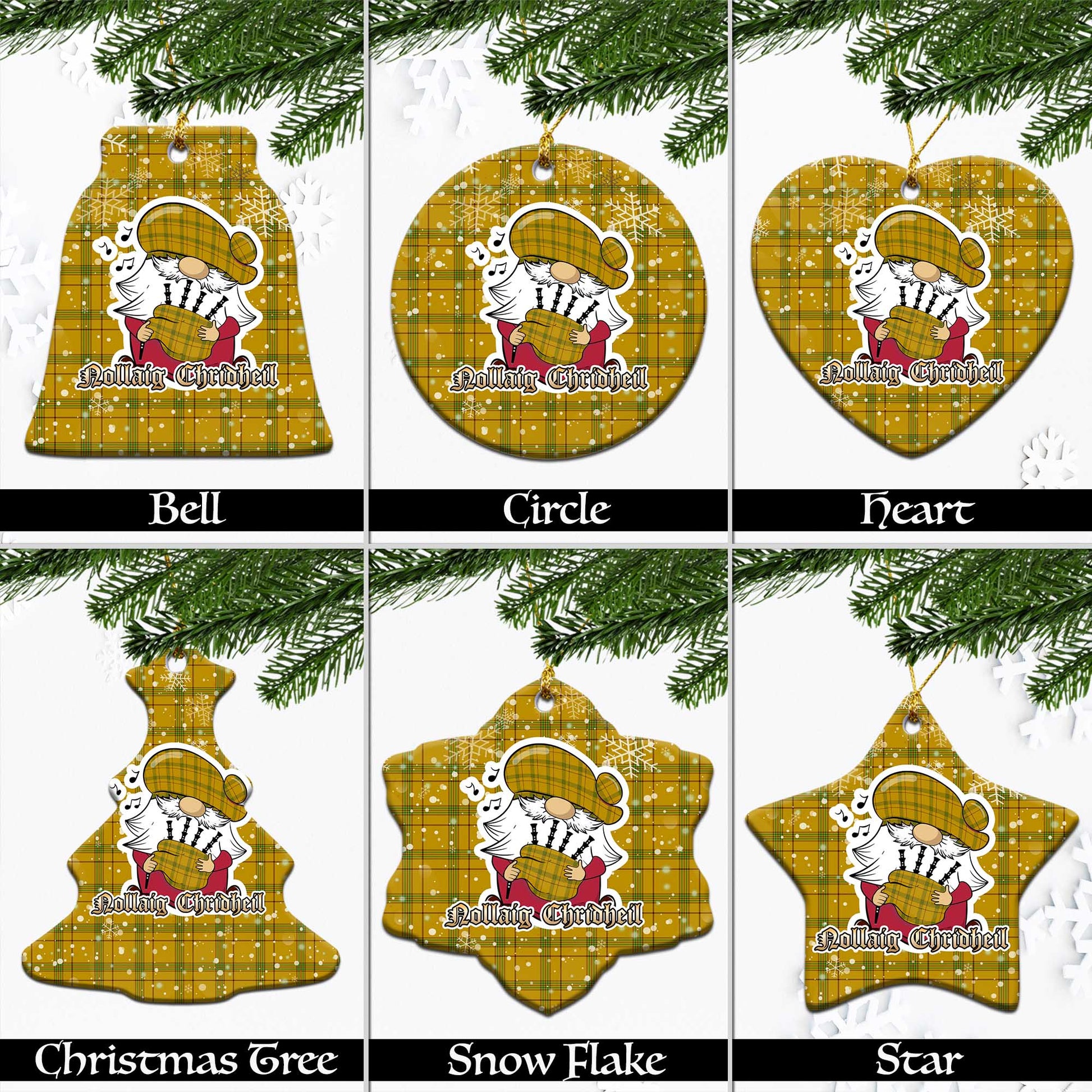 Houston Tartan Christmas Ceramic Ornaments with Scottish Gnome Playing Bagpipes Ceramic - Tartan Vibes Clothing