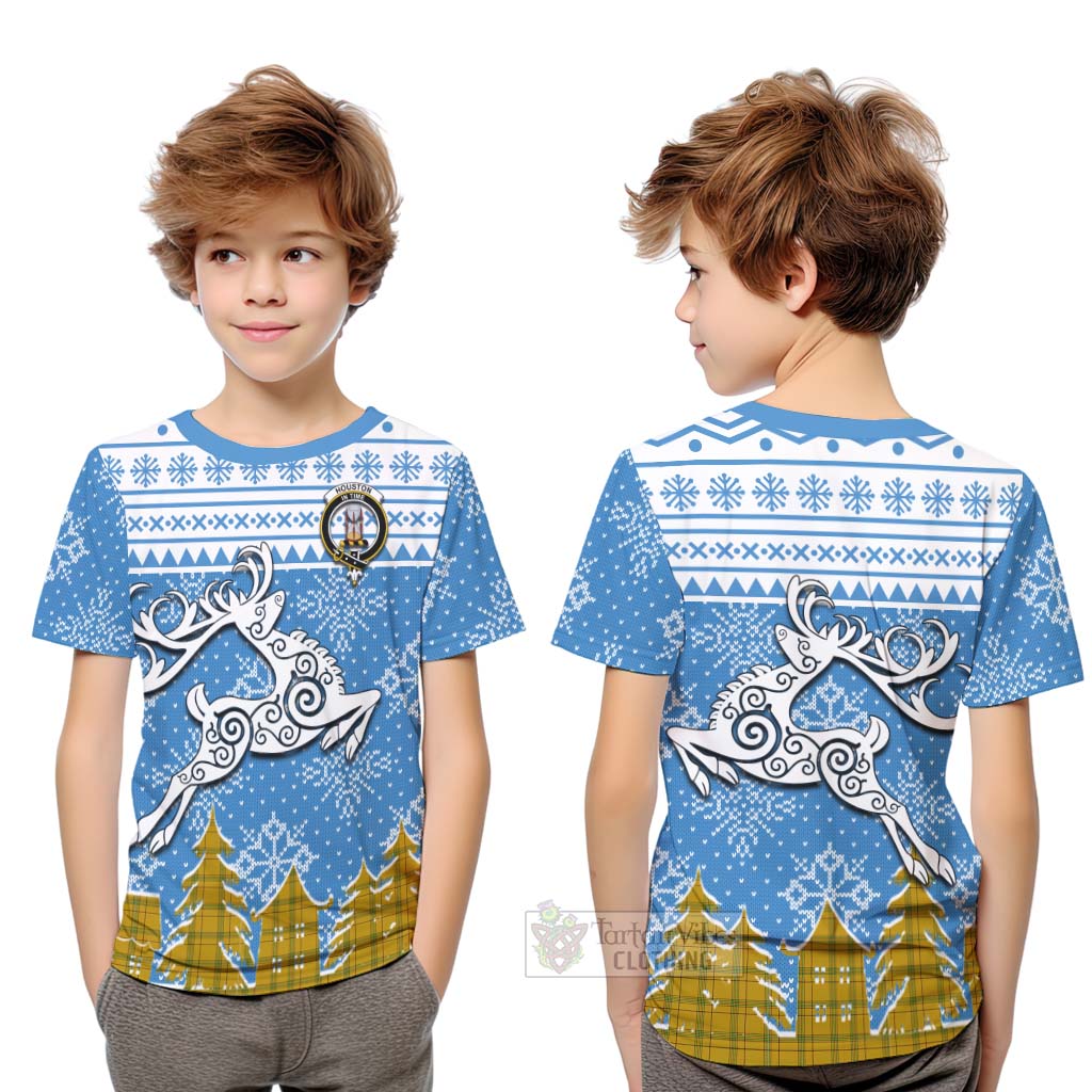 Houston Clan Christmas Kid T-Shirt Celtic Reindeer Style Youth XL Size14 - Tartan Vibes Clothing