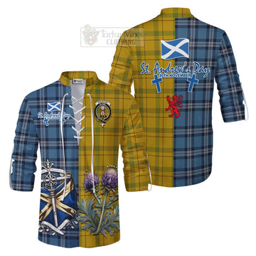 Houston Tartan Ghillie Kilt Shirt Happy St. Andrew's Day Half Tartan Style Men - Tartan Vibes Clothing