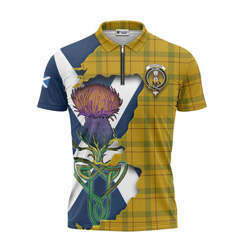 Houston Tartan Family Crest Zipper Polo Shirt Scottish Thistle Celtic Inspired Unisex - Tartan Vibes Clothing