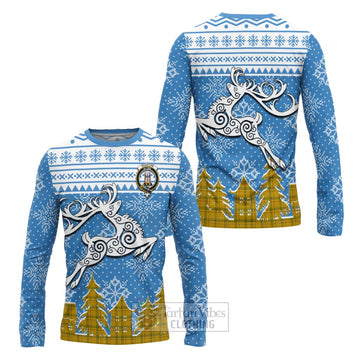 Houston Clan Christmas Long Sleeve T-Shirt Celtic Reindeer Style Unisex - Tartan Vibes Clothing