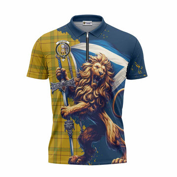Houston Tartan Family Crest Zipper Polo Shirt with Scottish Majestic Lion Unisex - Tartan Vibes Clothing