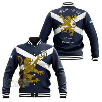Houston Tartan Lion Rampant Baseball Jacket Proudly Display Your Heritage with Alba Gu Brath and Clan Name Unisex - Tartan Vibes Clothing