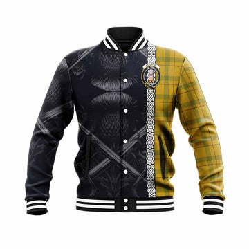 Houston Tartan Baseball Jacket with Family Crest Cross Sword Thistle Celtic Vibes Unisex - Tartan Vibes Clothing