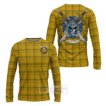 Houston Tartan Long Sleeve T-Shirt with Family Crest Celtic Skull Style Unisex - Tartan Vibes Clothing