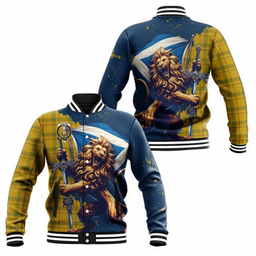 Houston Tartan Family Crest Baseball Jacket with Scottish Majestic Lion Unisex - Tartan Vibes Clothing
