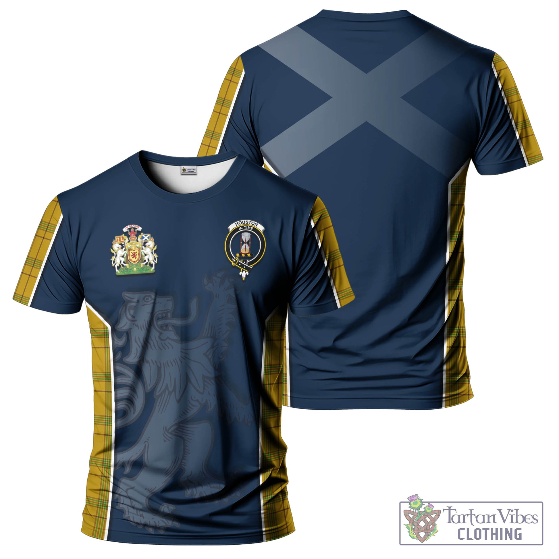 Tartan Vibes Clothing Houston Tartan T-Shirt with Family Crest and Lion Rampant Vibes Sport Style
