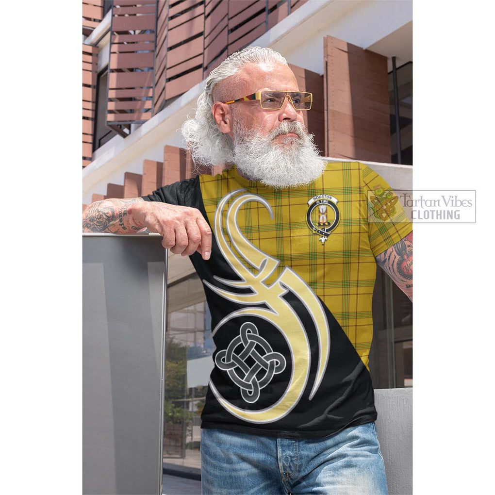 Houston Tartan Cotton T-shirt with Family Crest and Celtic Symbol Style Men's Shirt - Tartan Vibes Clothing