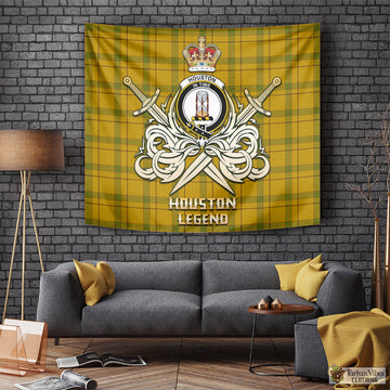 Houston Tartan Tapestry with Clan Crest and the Golden Sword of Courageous Legacy Tapestry - Tartan Vibes Clothing