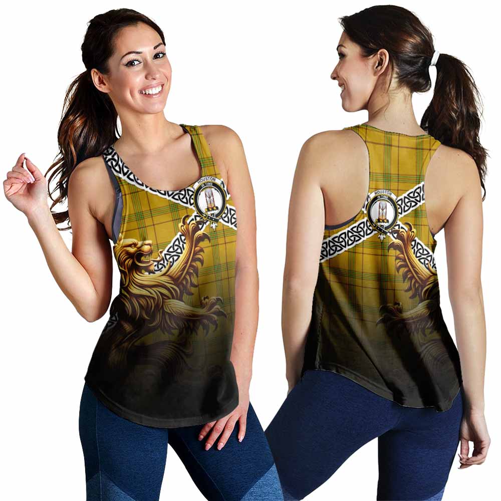 Houston Crest Tartan Women's Racerback Tanks with Golden Lion Emblem Celtic Style 4XL - Tartan Vibes Clothing