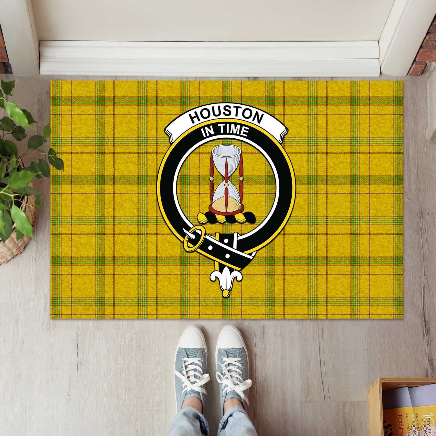 Houston Tartan Rubber Doormat with Family Crest L 60*90cm - Tartan Vibes Clothing