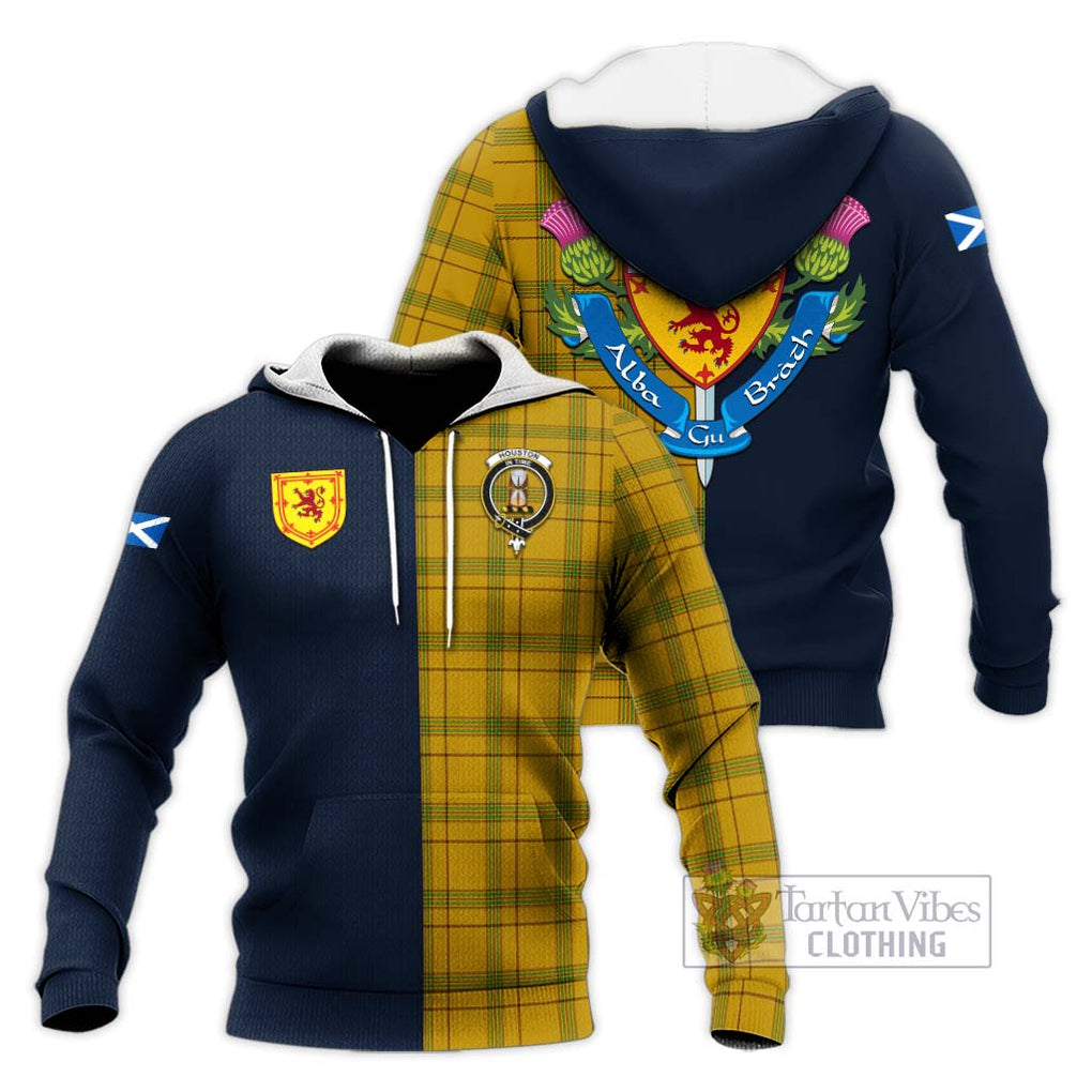 Houston Tartan Knitted Hoodie Alba with Scottish Lion Royal Arm Half Style Unisex Knitted Pullover Hoodie - Tartan Vibes Clothing