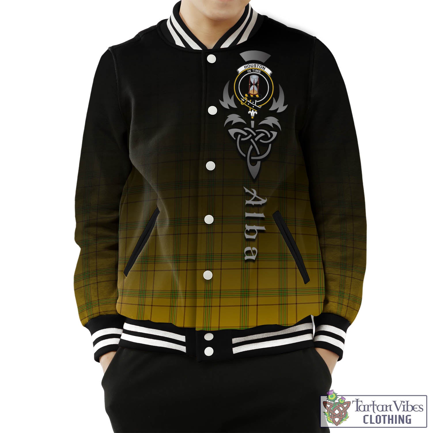 Houston Tartan Baseball Jacket Featuring Alba Gu Brath Family Crest Celtic Inspired Unisex - Tartan Vibes Clothing
