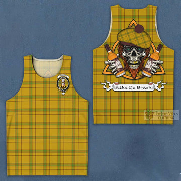 Houston Tartan Men's Tank Top with Family Crest and Bearded Skull Holding Bottles of Whiskey Men - Tartan Vibes Clothing