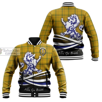 Houston Tartan Baseball Jacket with Alba Gu Brath Regal Lion Emblem Unisex - Tartan Vibes Clothing