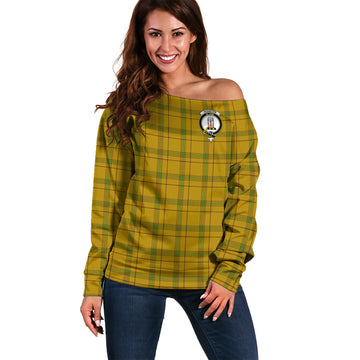 Houston Tartan Off Shoulder Women Sweater with Family Crest Women - Tartan Vibes Clothing