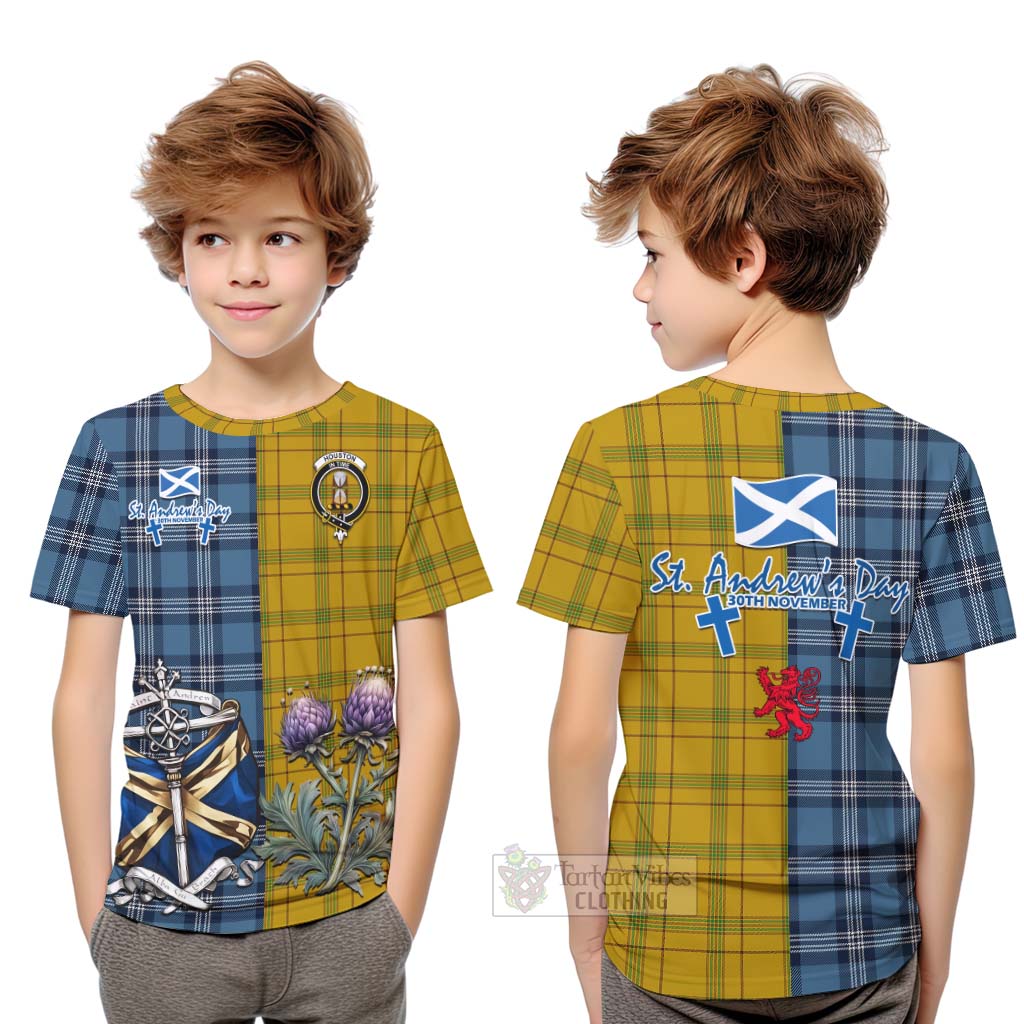 Houston Tartan Kid T-Shirt Happy St. Andrew's Day Half Tartan Style Youth XL Size14 - Tartan Vibes Clothing