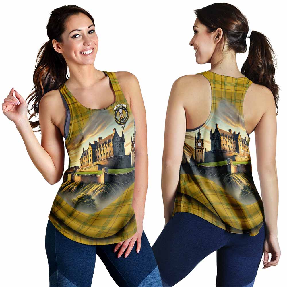 Houston Tartan Family Crest Women's Racerback Tanks with Scottish Ancient Castle Style 4XL - Tartan Vibes Clothing