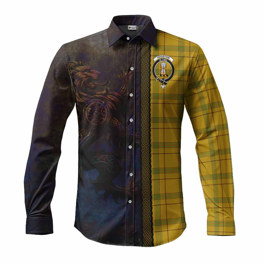 Houston Tartan Family Crest Long Sleeve Button Shirt Alba Gu Brath Be Brave Lion Ancient Style Men's Shirt S - Tartan Vibes Clothing
