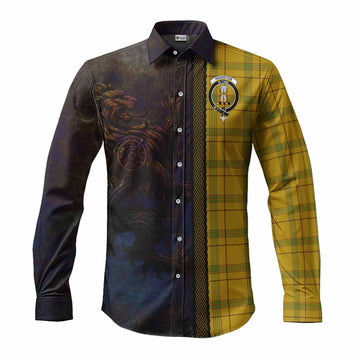 Tartan Vibes Clothing Houston Tartan Family Crest Long Sleeve Button Shirt Alba Gu Brath Be Brave Lion Ancient Style