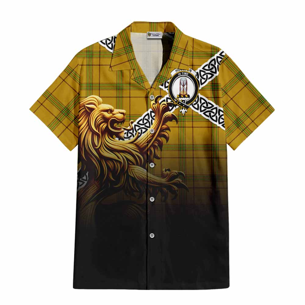 Houston Crest Tartan Hawaiian Shirt with Golden Lion Emblem Celtic Style Kid - Tartan Vibes Clothing