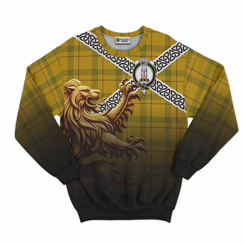 Tartan Vibes Clothing Houston Crest Tartan Sweatshirt with Golden Lion Emblem Celtic Style