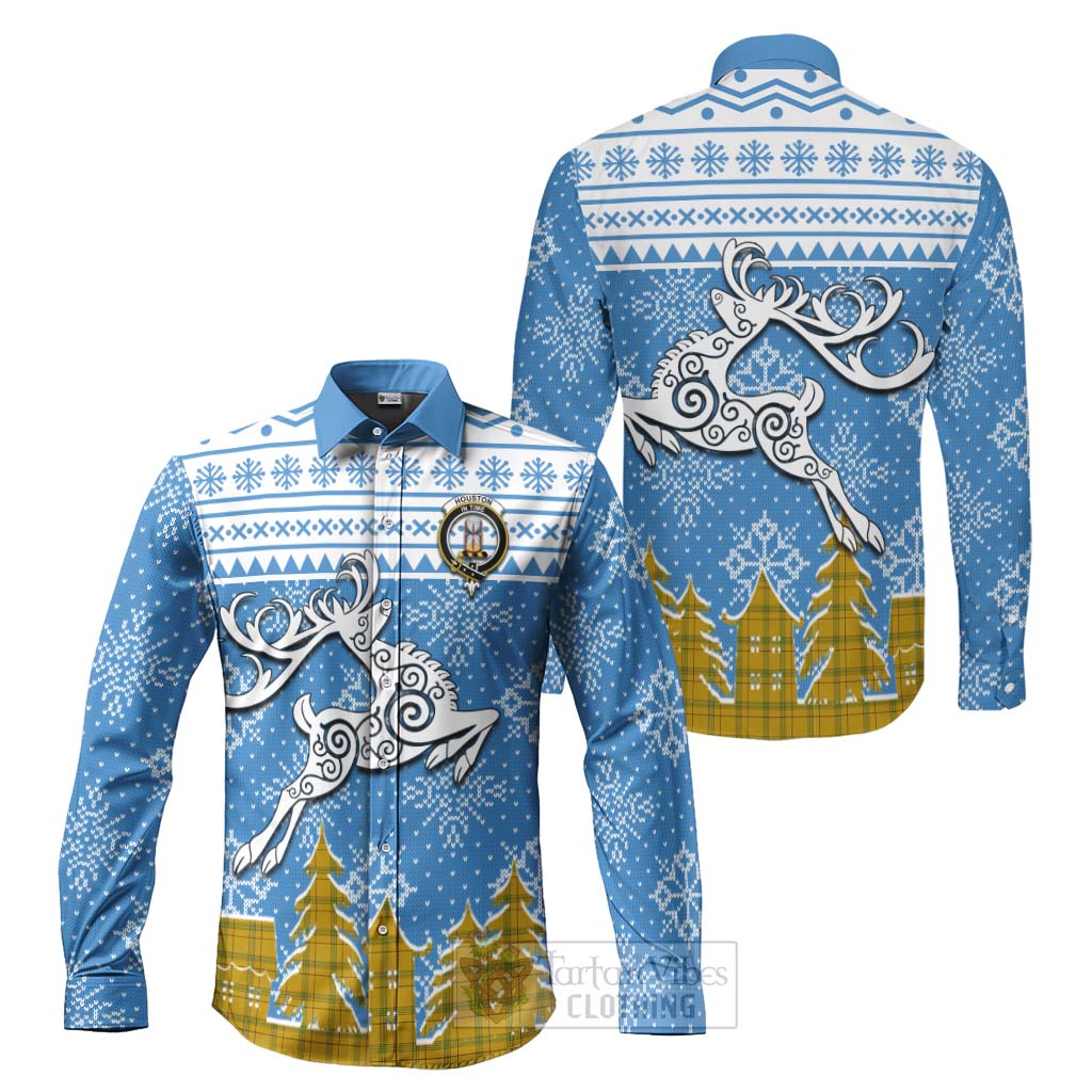 Houston Clan Christmas Long Sleeve Button Shirt Celtic Reindeer Style Men's Shirt S - Tartan Vibes Clothing