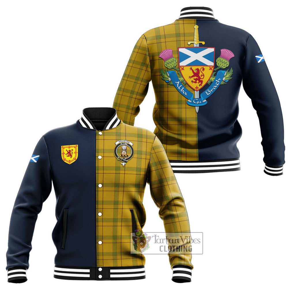 Houston Tartan Baseball Jacket Alba with Scottish Lion Royal Arm Half Style Unisex - Tartan Vibes Clothing