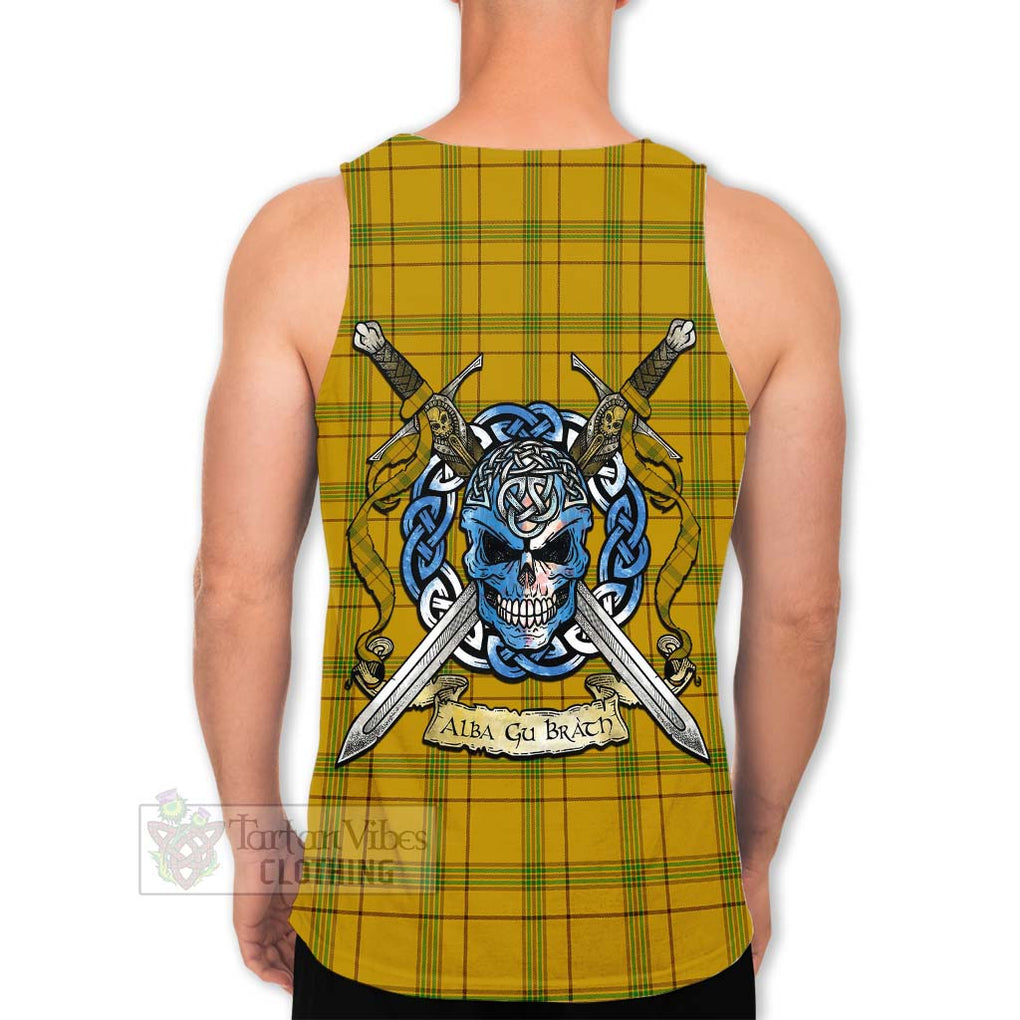 Houston Tartan Men's Tank Top with Family Crest Celtic Skull Style Men - Tartan Vibes Clothing