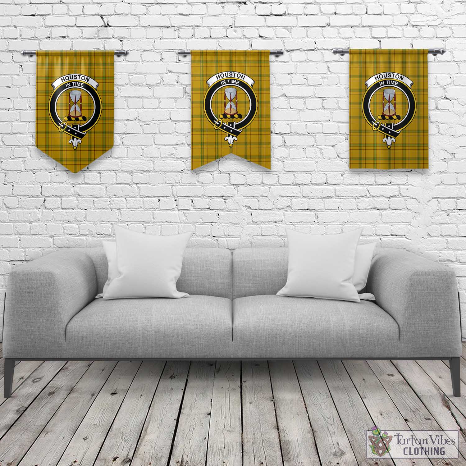 Houston Tartan Gonfalon, Tartan Banner with Family Crest Rectangle - Tartan Vibes Clothing