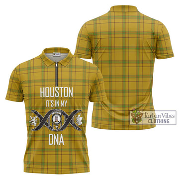 Houston Tartan Zipper Polo Shirt with Family Crest DNA In Me Style Unisex - Tartan Vibes Clothing